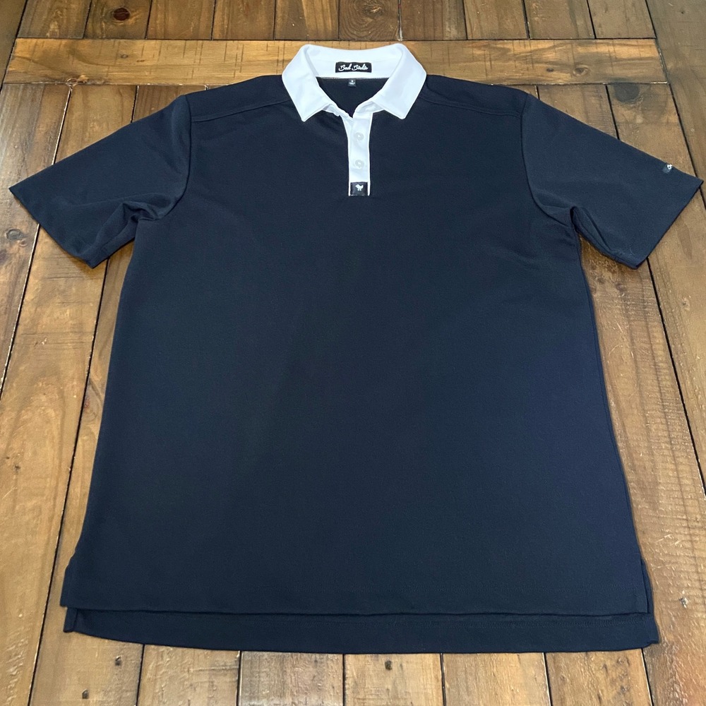Bad Birdie Mens Golf Polo Shirt Navy Blue White Contrast Collar Size M